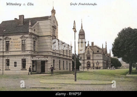 Edifici in Wittenberg, Alberghi in Sassonia-Anhalt, 1913, Sassonia-Anhalt, Wittenberg Große Friedrichstraße, Germania Foto Stock