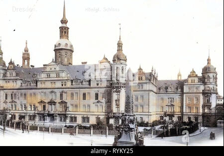 Il castello di Dresda, Wettin obelisco, Dresda, 1902, Königliches Schloß, Germania Foto Stock