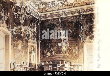 Interno del castello di Moritzburg, Camere in Germania, 1902, Landkreis Meißen, Moritzburg, Jagdschloß Monströsensaal Foto Stock