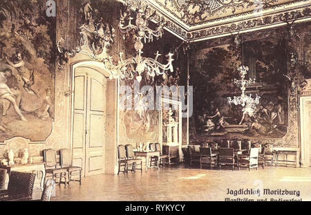 Camere in Germania, interno del castello di Moritzburg, palchi, 1902, Landkreis Meißen, Moritzburg, Jagdschloß Monströsensaal Foto Stock