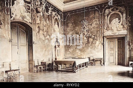 Biliardo Camere in Germania, interno del castello di Moritzburg, 1902, Landkreis Meißen, Moritzburg, Jagdschloß Billardsaal Foto Stock