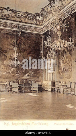 Camere in Germania, interno del castello di Moritzburg, 1902, Landkreis Meißen, Moritzburg, Jagdschloß Monströsensaal Foto Stock