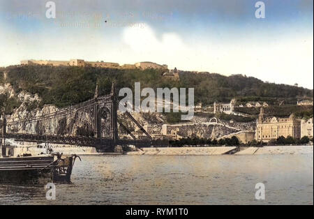 Fotografie storiche della collina Gellért, immagini storiche del ponte Elisabetta, Budapest, 1906 Donaubild mit Blocksberg, Ungheria Foto Stock