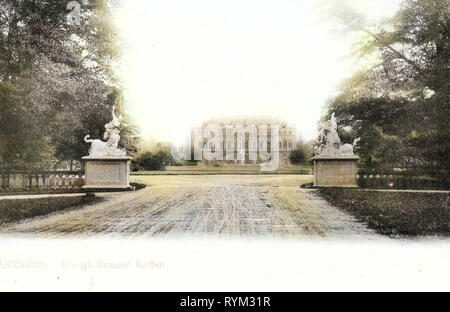 Großer Garten, Dresda, sculture in Großer Garten, Palais im Großen Garten, 1906, Germania Foto Stock