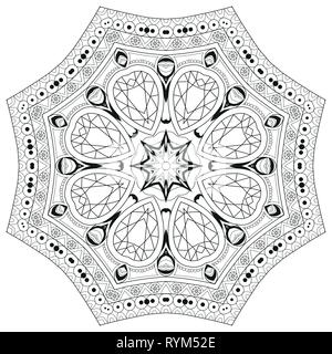 Disegnato a mano circolare zentangle ornamento per la colorazione di pagina. Illustrazione Vettoriale