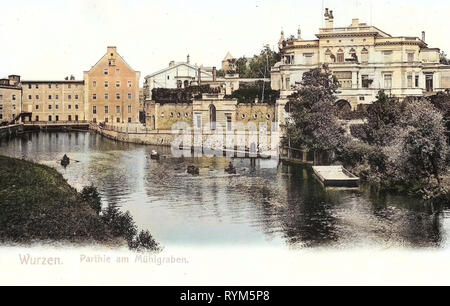 Barche in Sassonia, 1903, Landkreis Leipzig, Wurzen, Am Mühlgraben, Germania Foto Stock