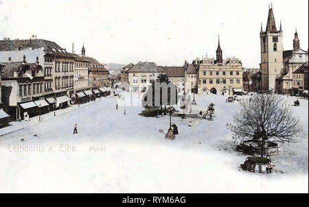 Chiesa di tutti i Santi di Litoměřice, Municipio di Litoměřice, monumenti e memoriali in Ústí nad Labem Regione, Mírové náměstí (Litoměřice) 1903, Ústí nad Labem Regione, Leitmeritz, Markt, Repubblica Ceca Foto Stock