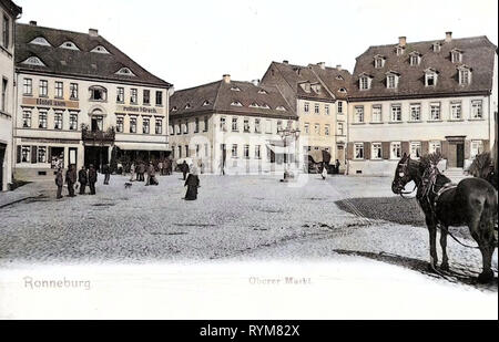Cavalli della Turingia, Alberghi in Turingia, Ronneburg (Thüringen), 1903, Turingia, Ronneburg, Oberer Markt mit Pferd Foto Stock