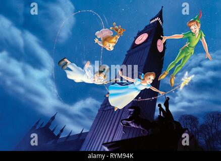 JOHN,MICHAEL,WENDY,PAN,TINCURBELL, PETER PAN, 1953 Foto Stock