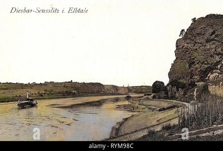 Elba in Sassonia, piroscafi di Germania, rocce in Sassonia, Böser Bruder, 1903, Landkreis Meißen, Diesbar, Elba Dampfer mit und bösem Bruder Foto Stock