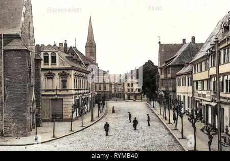 Chiese in Aschersleben, pubblicità colonne in Sassonia-Anhalt, negozi in Sassonia-Anhalt, edifici in Aschersleben, 1905, Sassonia-Anhalt, Aschersleben, Markt, Germania Foto Stock