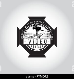 Logo Video. La produzione video emblema. I video noleggiati segno. Il logo del cinema Illustrazione Vettoriale
