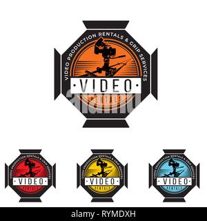 Logo Video. La produzione video emblema. I video noleggiati segno. Il logo del cinema Illustrazione Vettoriale