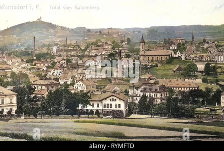 Viste di Varnsdorf, chiese a Varnsdorf, edifici a Varnsdorf, 1907, Ústí nad Labem Regione, Warnsdorf, Warnsdorf vom Galgenberg, Repubblica Ceca Foto Stock