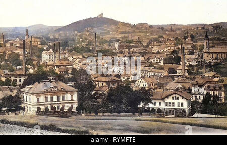 Viste di Varnsdorf, chiese a Varnsdorf, edifici a Varnsdorf, 1907, Ústí nad Labem Regione, Warnsdorf, Warnsdorf vom Galgenberg, Repubblica Ceca Foto Stock