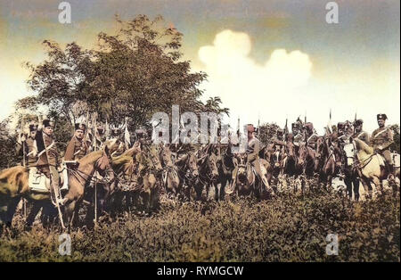 1. Königlich Sächsisches Husaren-Regiment König Albert Nr. 18, ussari di Germania, uso militare di cavalli, 1907, Landkreis Meißen, Großenhain, Husaren, Reggimento Nr. 18, Felddienstinstruktion Foto Stock