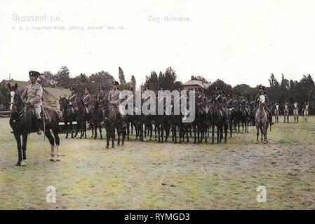 1. Königlich Sächsisches Husaren-Regiment König Albert Nr. 18, ussari di Germania, uso militare di cavalli, 1907, Landkreis Meißen, Großenhain, Zugo, Kolonne Husaren Regiment No. 18 Foto Stock