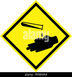Pericolo giallo segno con sostanze corrosive simbolo Foto Stock