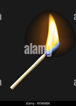 Masterizzazione realistico matchstick fiamma con trasparenza, isolati su sfondo nero. Illustrazione Vettoriale Illustrazione Vettoriale