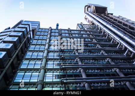 Iconico Lloyd's edificio, un eccellente esempio di radicale Bowellism architettura progettata da Richard Rogers, città di Londra, Regno Unito Foto Stock