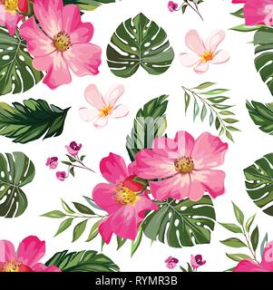 Fiore con lasciare seamless pattern design Illustrazione Vettoriale