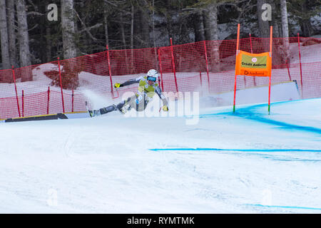 Matthias Mayer AUT prende parte alla PRUEBA girare per il mondo dello sci FINALS DOWNHILL uomini gara di Coppa del mondo FIS sci alpino finali di Soldeau-el Tarte Foto Stock