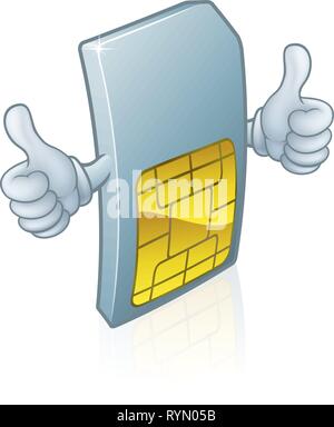 Mobile Phone Sim Card mascotte cartoon Illustrazione Vettoriale