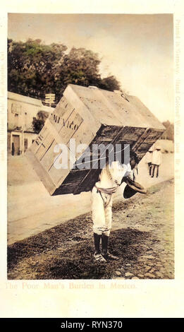 Uomo-powered trasporti, 1904 cartoline, 1904, il Povero Mans onere in Mexiko Foto Stock