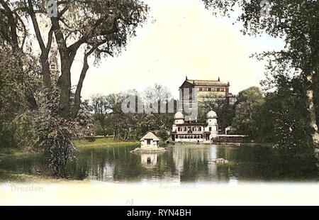 Zwinger Gardens (Dresda), stagni a Dresda, Semperoper, 1904, Dresda, Zwingerteich, Germania Foto Stock