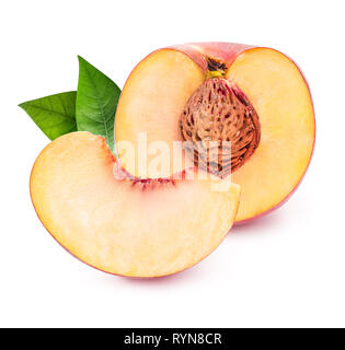 Pesche fresche isolati su sfondo bianco Foto Stock