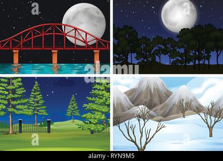 Set di diverse scene all'aperto illustrazione Illustrazione Vettoriale