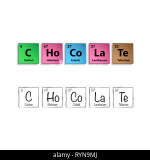 In bianco e nero e a colori elementi periodica quadrati di cioccolato di parola Illustrazione Vettoriale