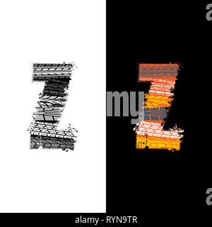 Due gruppi grunge lettera Z con tracce di pneumatici isolate su sfondi differennt Illustrazione Vettoriale