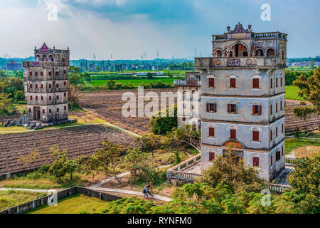 Del KAIPING, Cina - 25 ottobre: Vista della antica torre Diaolou edifici in Zili vilage, uno storico sito Patrimonio Mondiale dell'UNESCO il 25 ottobre. 2018 in Kai Foto Stock