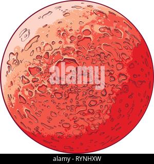 Mano bozzetto del pianeta Marte in colore, isolati su sfondo bianco. Disegno dettagliato in stile vintage. Illustrazione Vettoriale Illustrazione Vettoriale