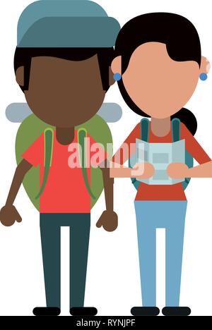Coppia di turisti avatar cartone animato Illustrazione Vettoriale