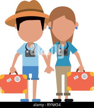 Coppia di turisti avatar cartone animato Illustrazione Vettoriale