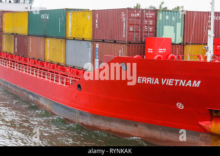 Miami Florida,Miami River,container,nave,nave,carico,trasporto,navigazione,Erria Vietnam,barca,FL090202144 Foto Stock