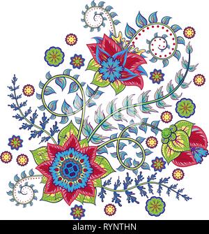 Ornamento ornati fantastici con fiori. Illustrazione Vettoriale. Illustrazione Vettoriale