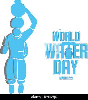Giornata mondiale dell'acqua - donna indiana il trasporto su acqua pot, risparmiare acqua Design per la Giornata mondiale dell'acqua concetto - Vettore Illustrazione Vettoriale
