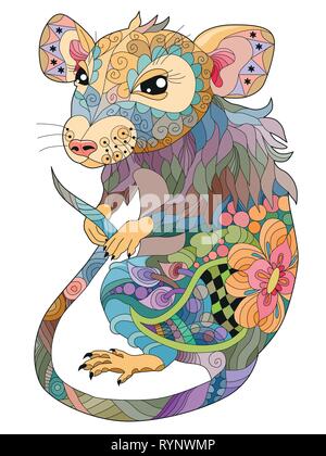 Zentangle stilizzata rat. Disegnata a mano in pizzo illustrazione vettoriale Illustrazione Vettoriale