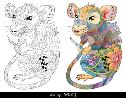 Zentangle stilizzata rat. Disegnata a mano in pizzo illustrazione vettoriale Illustrazione Vettoriale