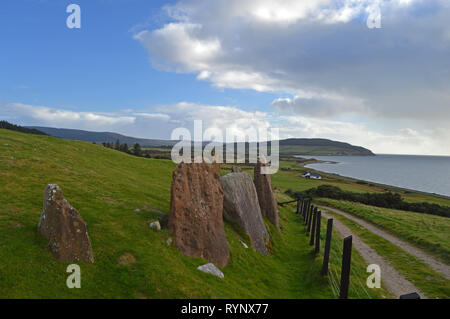 Auchagallon stone circle, vicino Machrie sull'isola di Arran Foto Stock