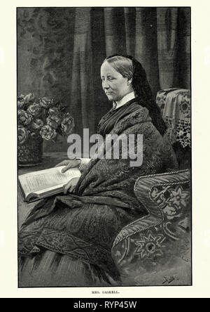 Vintage incisione di Elizabeth Gaskell, un romanziere inglese, biografo, e racconto breve scrittore Foto Stock