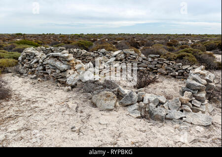 Il fort costiere sulla West Wallabi isola costruita dal soldato olandese Wiebbe Hayes e altri sopravvissuti al naufragio di Batavia nel 1629, è l'Olde Foto Stock