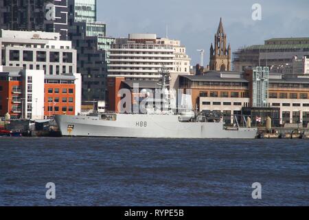 Liverpool, Regno Unito. Xiv Mar, 2019. HMS Enterprise, la decima nave a portare questo nome è un multi-ruolo di sondaggio - nave oceanografica idrografiche (SVHO) della Royal Navy. Ha una sorella nave HMS, Echo, e insieme costituiscono l'eco classe di navi del sondaggio. Credito: Ian Fairbrother/Alamy Live News Foto Stock