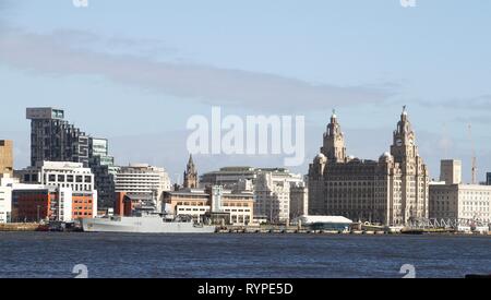 Liverpool, Regno Unito. Xiv Mar, 2019. HMS Enterprise, la decima nave a portare questo nome è un multi-ruolo di sondaggio - nave oceanografica idrografiche (SVHO) della Royal Navy. Ha una sorella nave HMS, Echo, e insieme costituiscono l'eco classe di navi del sondaggio. Credito: Ian Fairbrother/Alamy Live News Foto Stock