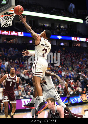 Marzo 14, 2019; la Mississippi State Bulldogs guard Lamar Peters (2) stabilisce la sfera contro la Texas A&M Aggies durante un SEC campionato di serie gioco tra il Texas A&M Aggies vs Mississippi State Bulldogs alla Bridgestone Arena di Nashville, TN (obbligatorio Photo credit: Steve Roberts/Cal Sport Media) Foto Stock