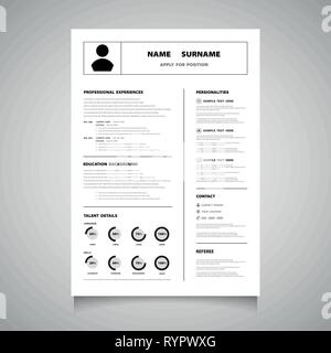 Curriculum moderno cv forma di colore nero vettore. È possibile utilizzare per applicare per un lavoro che è amore. illustrazione eps vettoriali10 Illustrazione Vettoriale