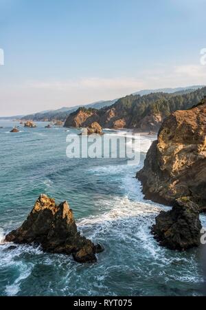 Il paesaggio costiero con aspre rocce, Samuel H. Boardman membro Scenic corridoio, sabbie indiano Trail, Oregon, Stati Uniti d'America Foto Stock